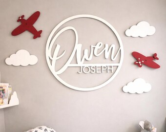 Personalized First & Middle Name Wood Sign | Custom Nursery Name Wall Decor with Border