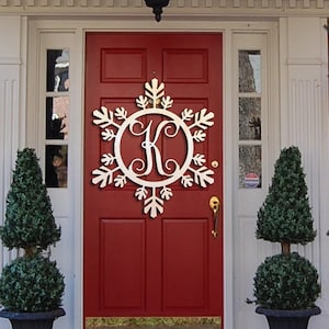 Snowflake Monogram- Holiday Wooden Monogram Letters - Interlocking Script, Door Hanger Wreath- Christmas, winter holiday decoration