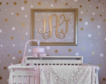 Painted Wooden Monogram Cutout - Wall Hanging Gold Monogram -Nursery Monogram - Monogram Door Sign - Monogram Door Wreath - Baby Monogram