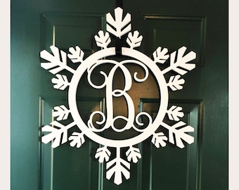 Wooden Snowflake Monogram, Wood Painted Monogram, Christmas decoration, Winter Wreath, Door Hanger, Wooden Initials, Wood Letters