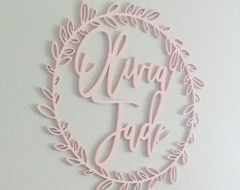 Custom Round Name Sign Wall Hanging - Baby Room Name Decor - Wreath Style Personalized name - Nursery Decor - Baby Room Name