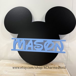 Mickey Mouse Sign | Mickey Head Boy Girl Name Sign| Custom Mickey Silhouette Sign | Disney Nursery Boy Sign|