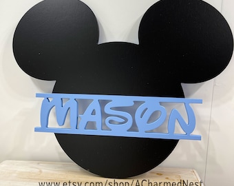 Mickey Mouse Sign | Mickey Head Boy Girl Name Sign| Custom Mickey Silhouette Sign | Disney Nursery Boy Sign|