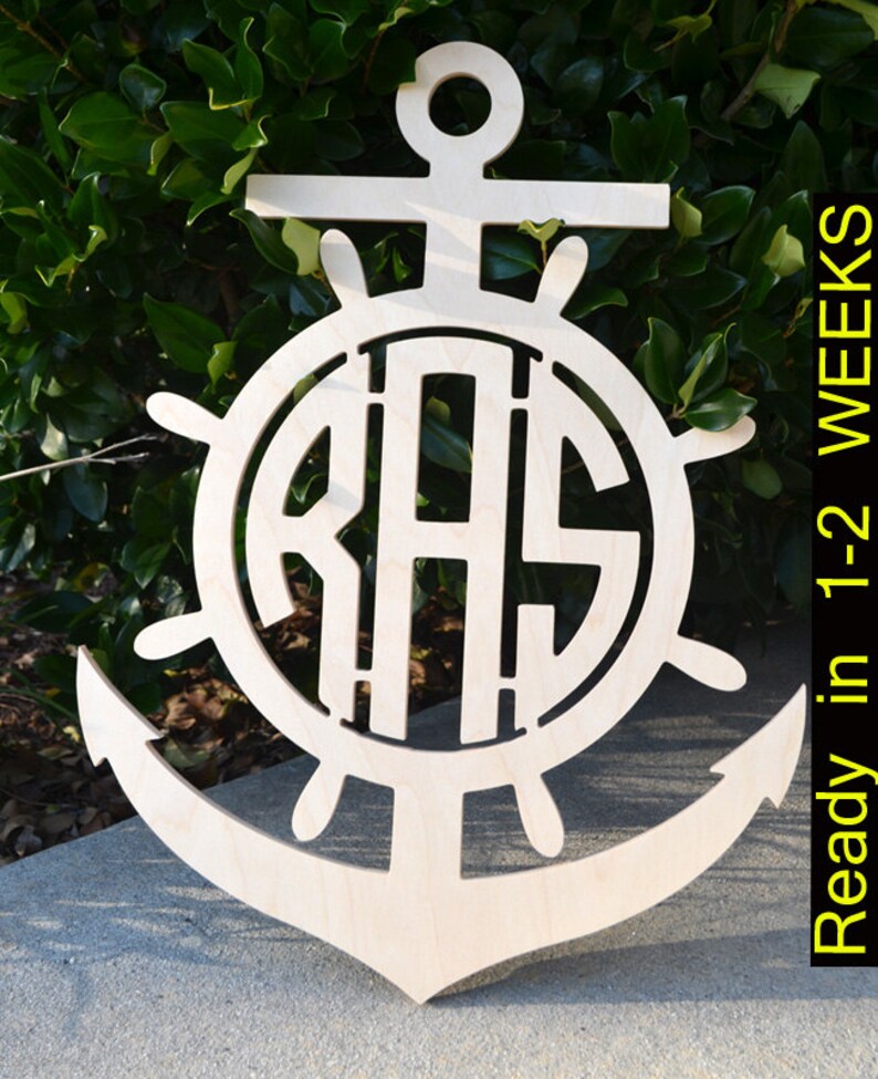 Anchor Wooden Monogram 3 Letter Monogram Nautical Monogram Etsy
