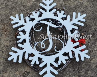 Wooden Snowflake Monogram, Wood Painted Monogram, Christmas decoration, Winter Wreath, Door Hanger, Wooden Initials, Wood Letters