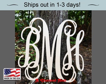 Wooden Monogram Wall Decor - Vine Monogram Wooden Letters - Couples Initials, Wall Sign - Nursery Decor Wall Hanging Letters in 24 x 24 size
