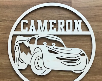 Race Car Wall Name Sign, Bedroom sign, Boy Nursery Room Decor, Racing Car Sign