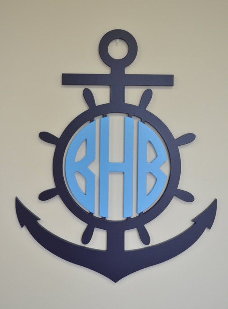 Wooden Anchor Monogram 3 Letter Monogram Nautical Monogram Etsy