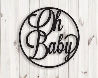Oh Baby Wood Sign - Baby Shower Decor Hoop name - Wall Decor Nursery Backdrop Sign - Party Gender Reveal Sign