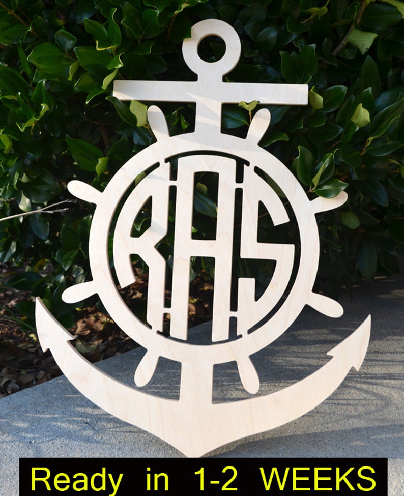 Anchor Wooden Monogram 3 Letter Monogram Nautical Monogram Etsy