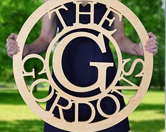 Personalized Wooden Family Name Sign | Custom Last Name Monogram Wall Decor | Wedding Gift | Housewarming Gift | Circle Wood Sign for Home