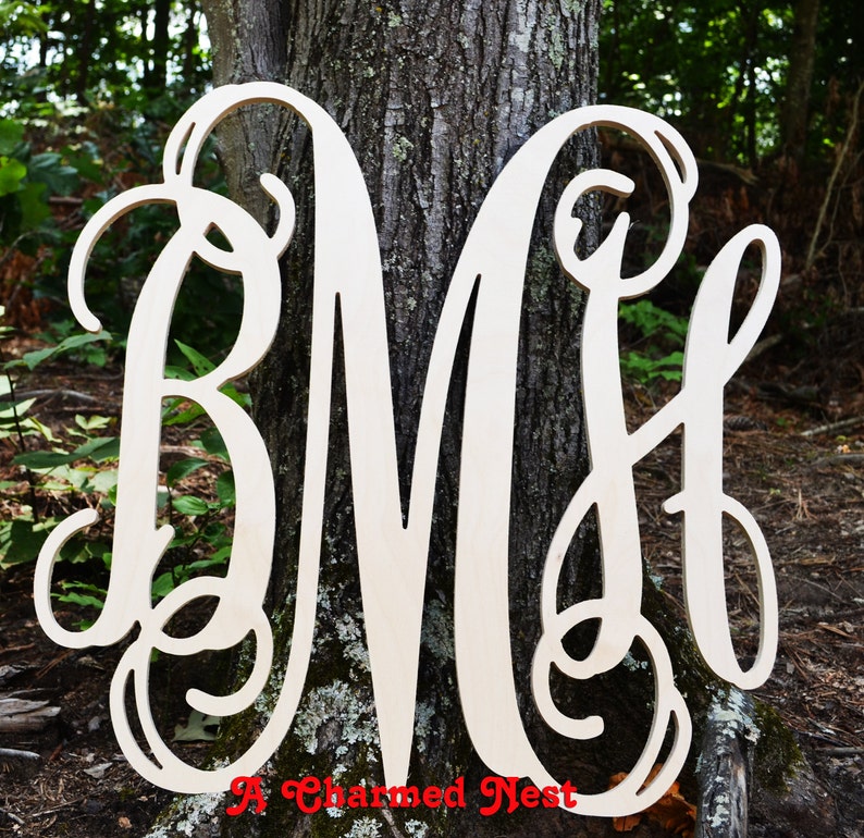 Wooden Monogram Wall Decor Vine Monogram Wooden Letters Couples Initials, Wall Sign Nursery Decor Wall Hanging Letters in 24 x 24 size Bild 2