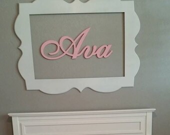 Wooden name sign with frame - Baby name Wall Hanging - Wooden Frame Name Sign