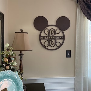 Custom Mickey Mouse Ears Wooden Last Name Sign, Wall Hanging Mickey Sign, Nursery Decor, Wooden Wall Art, Home Accent Door Hanger Decor