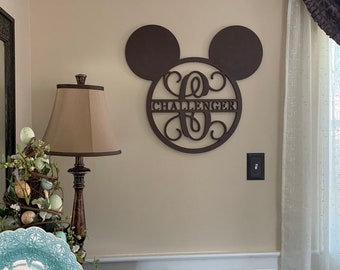 Custom Mickey Mouse Ears Wooden Last Name Sign, Wall Hanging Mickey Sign, Nursery Decor, Wooden Wall Art, Home Accent Door Hanger Decor