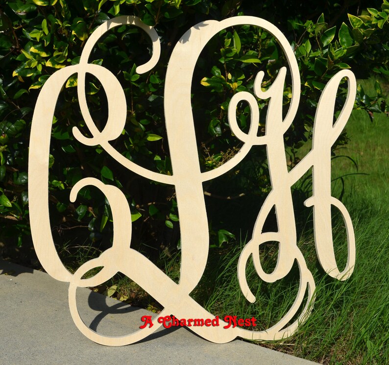 Wooden Monogram Wall Decor Vine Monogram Wooden Letters Couples Initials, Wall Sign Nursery Decor Wall Hanging Letters in 24 x 24 size Bild 3