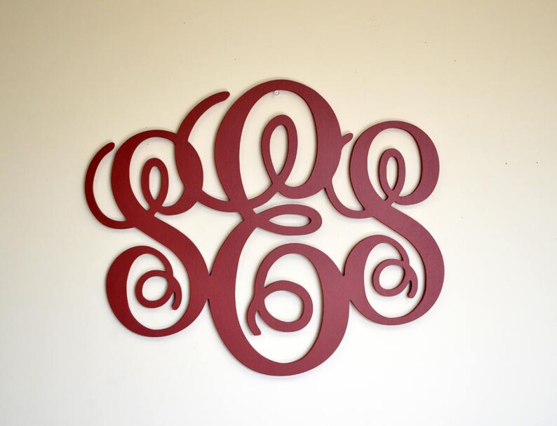 Painted Monogram Wooden Initials Vine Script Door Image 0