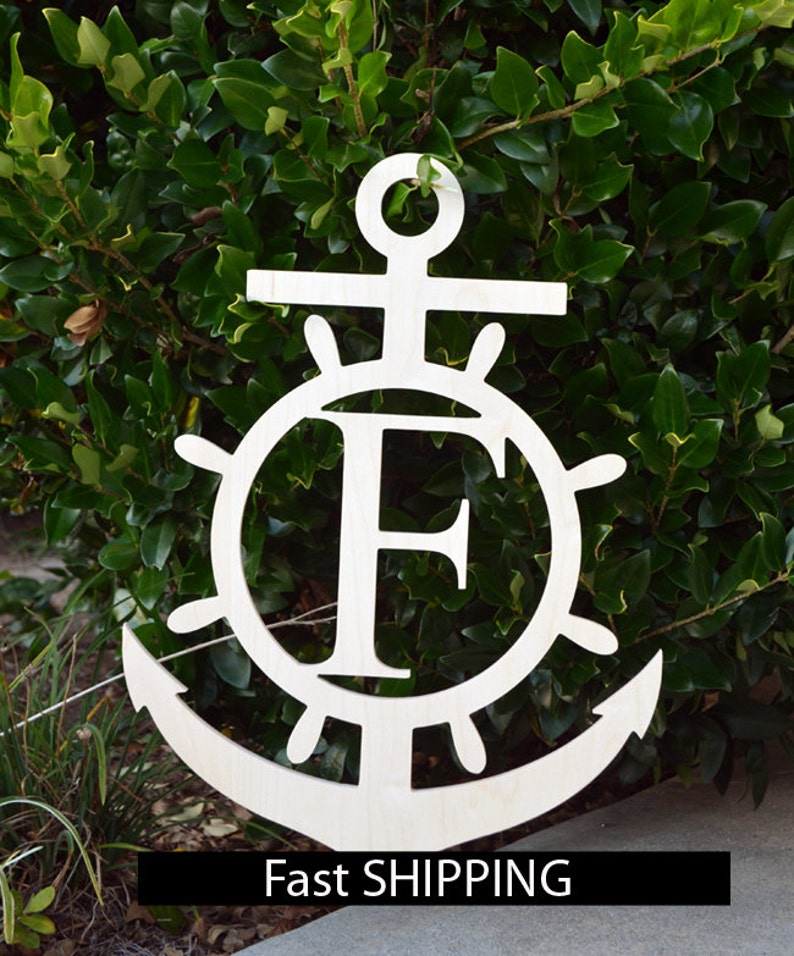 Anchor Monogram Wooden Letters Ship Wheel Monogram Decor Etsy