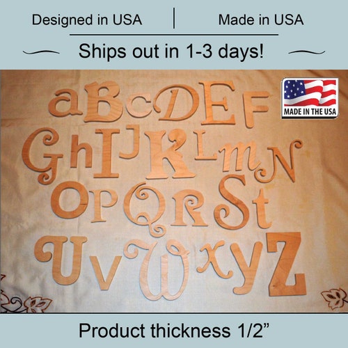 Unfinished Wooden Alphabet Set in Mixed Fonts and Sizes, Wooden Letters