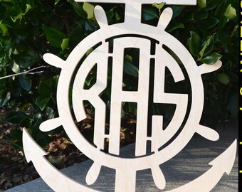 Anchor Wooden Monogram Sign - Wood Monogram- Nautical Monogram- Nursery Monogram- Boy Monogram, Nautical Theme, Beach House Decor, Anchor
