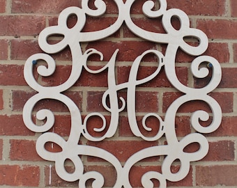 Monogram Door Hanger Wooden Letters Initials - Door Sign Wreath Wall Hanging - Victorian Decor Monogram Wall Sign Custom in Vine Font