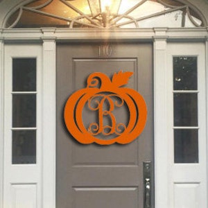 Wooden Pumpkin Monogram, Door Hanger, Monogram Door Wreath, Fall Decor, Happy Y'all, Thanksgiving Decor, Wooden Initials, Wooden Letters image 3