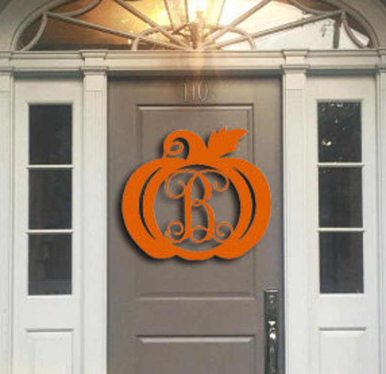 Wooden Pumpkin Monogram, Door Hanger, Monogram Door Wreath, Fall Decor, Happy Y'all, Thanksgiving Decor, Wooden Initials, Wooden Letters image 3