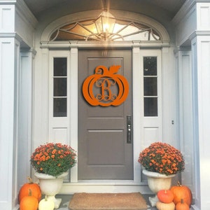 Wooden Pumpkin Monogram, Door Hanger, Monogram Door Wreath, Fall Decor, Happy Y'all, Thanksgiving Decor, Wooden Initials, Wooden Letters image 1