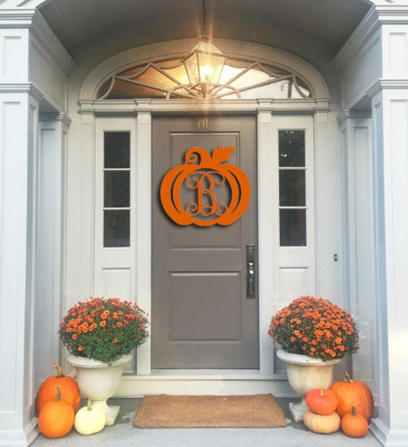 Wooden Pumpkin Monogram, Door Hanger, Monogram Door Wreath, Fall Decor, Happy Y'all, Thanksgiving Decor, Wooden Initials, Wooden Letters image 1