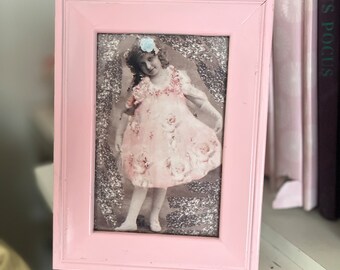 Vintage pink and silver dress print 6x4”