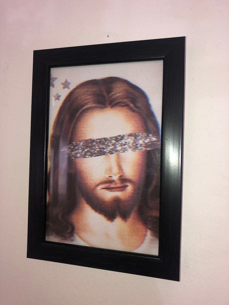 Jesus Christ Glitter Blindfold Print in White 6x4 Frame Etsy