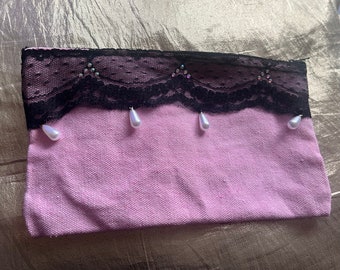 Pink and black lace vintage style purse