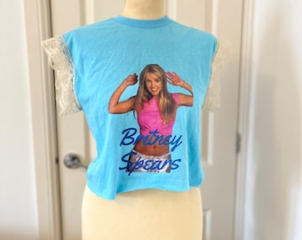 Vintage style blue Britney Spears cropped t-shirt small