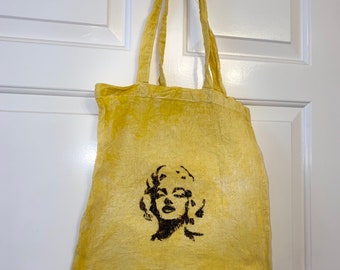 Yellow Marilyn Monroe print tote bag