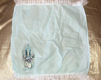 Mint green frill handkerchief with Virgin Mary pattern