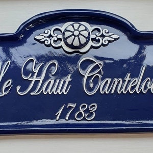Plaque nom de maison (style script) bleu antique