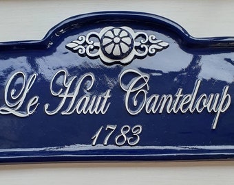 House Name Plaque (script style) Antique Blue