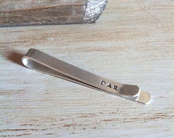 Personalized Tie Clip: Hand Stamped Aluminum, Hidden Message Groomsmen Gift