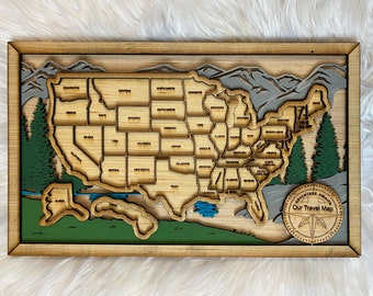 USA Travel Map, Travel Lover Gift, Handmade Wood Travel Map, Gift for Travelers, Wedding Gift