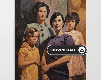 DRUCKBAR - Zellstoffkunst Lesbische Familie - Downloaddruck - queere Kunst Spirit - Inklusive Wanddekoration - lesbische Kunst - LGBT-Kunst