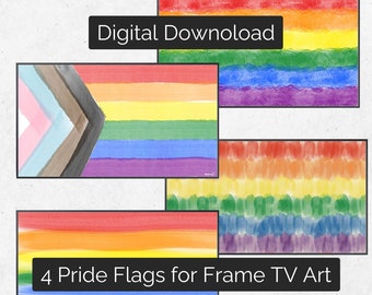 FRAME TV Art, 4 Pride Gouache Paint Flaggen queere Kunst Samsung Frame TV Art, Regenbogenflaggen Digitaler Download Pride Art TV