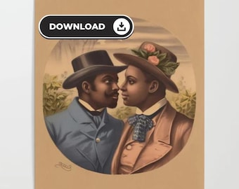 PRINTABLE  - chromolithography Gay Couple - late 19th century art - queer art Spirit - Inclusive Wall Decor - LGBT ART