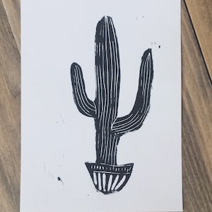 Tall Cactus - 5x7 original linocut print