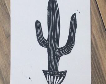 Tall Cactus - 5x7 original linocut print