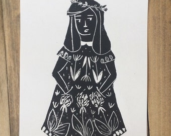 Flower Child - 5x7 original linocut print