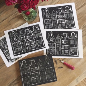 Amsterdam - original 9x11 linocut print