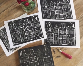 Amsterdam - original 9x11 linocut print