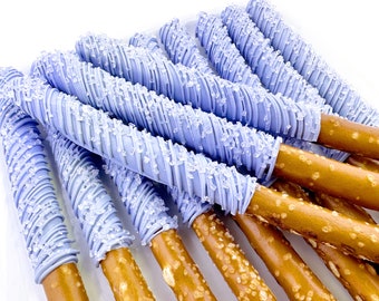 Lavender Chocolate Covered Pretzel Rods | Sparkling Violet Party Favors | Baby Shower Wedding Birthday Gift | Gourmet Dipped Pretzel Treat