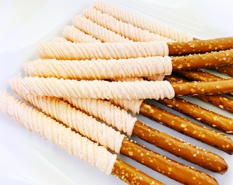 Sparkling Chocolate Covered Pretzel Rods, Peach, Pretzel, Shower, Birthday, Wedding, Celebrate, Favors