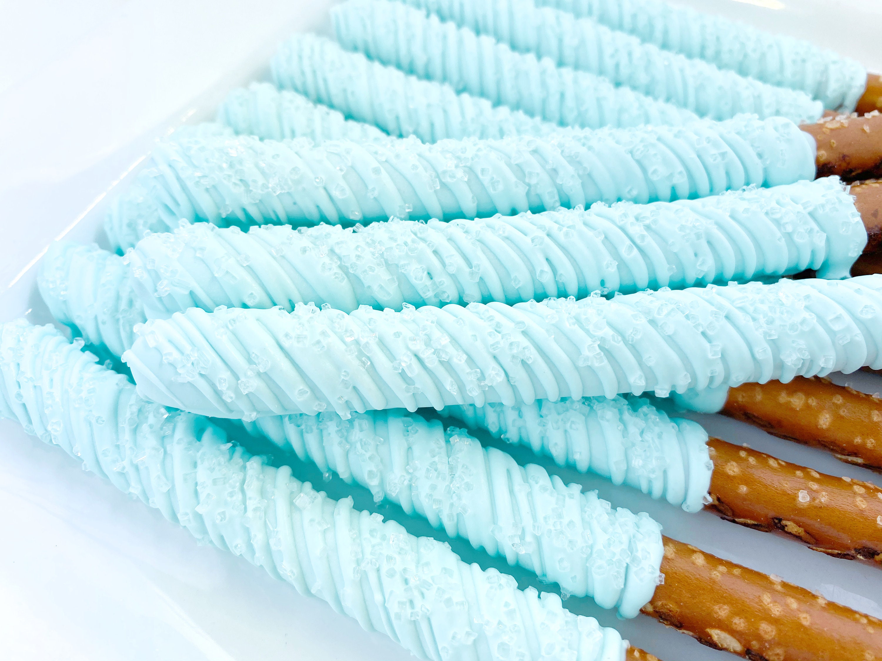 Sparkling Chocolate Covered Pretzel Rods Baby Blue Etsy
